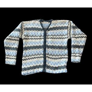 Vintage Nordic Icelandic Design 100% Virgin Worsted Wool Sweater Jacket Women M